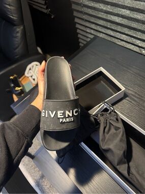 Givenchy Black Rubber Logo Slide Sandals
